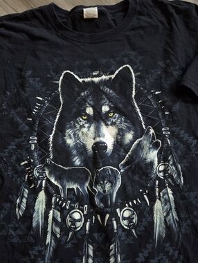 Vtg Fruit Of The Loom Wolf Print Tshirt Dreamcatcher Southwestern Graphic 3XL
